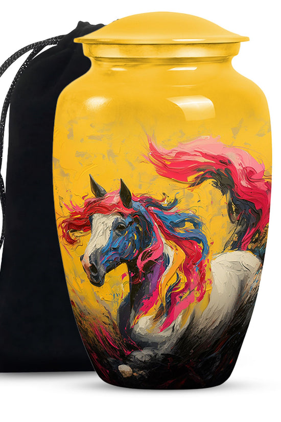Artistic Horse Cremation Urn - Yellow Aluminium Funeral Urn For Ashes