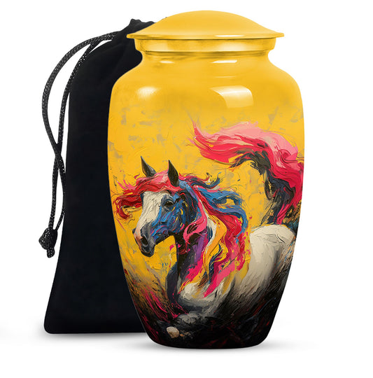 Artistic Horse Cremation Urn - Yellow Aluminium Funeral Urn For Ashes
