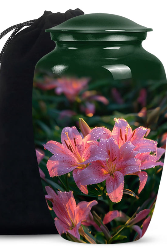 Pink Lily Cremation Urn - Elegant Floral Memorial Urn For Adult Ashes