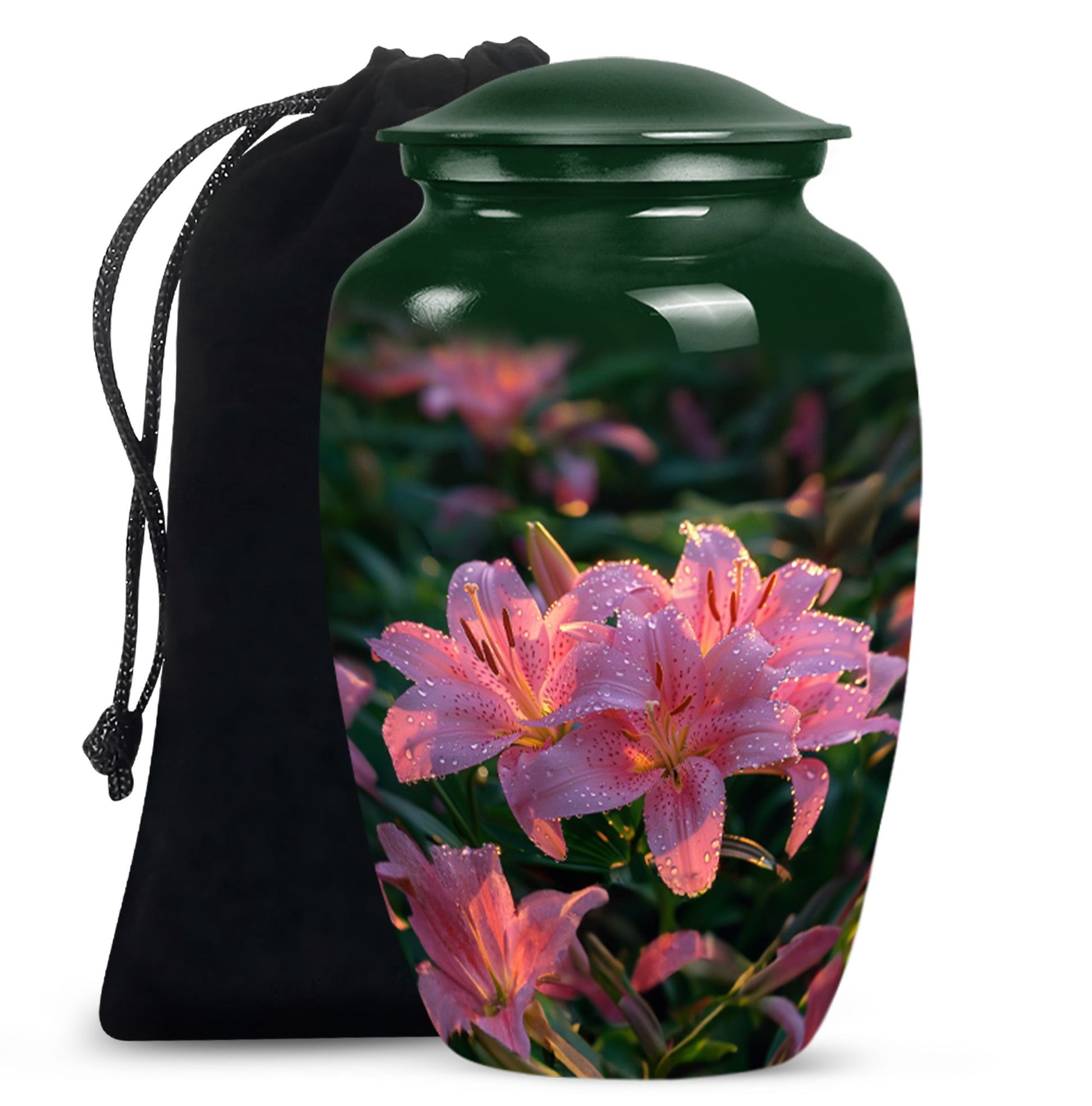 Pink Lily Cremation Urn - Elegant Floral Memorial Urn For Adult Ashes