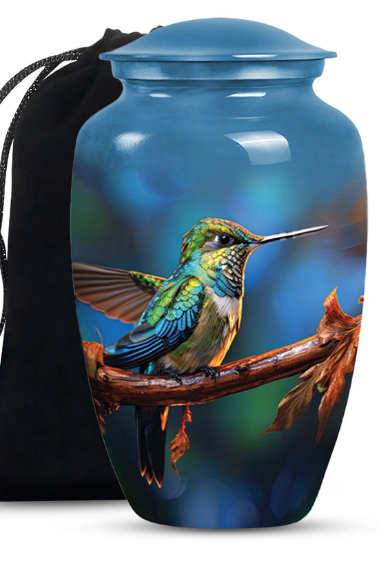 Senic Hummingbird Memorial Urn - Blue Aluminium Urn For Loved Ones