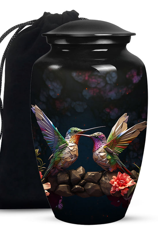 Paper Artistic Hummingbird Cremation Urn - Black Aluminium Urn For Burial