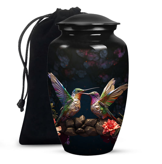 Paper Artistic Hummingbird Cremation Urn - Black Aluminium Urn For Burial