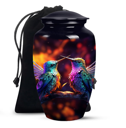Colorful Hummingbird Funeral Urn - Couple Ashes Urn For Loved Ones