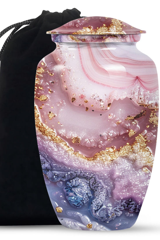Pink Marble Cremation Urn - Gold Luxury Memorial Urn For Adult Ashes