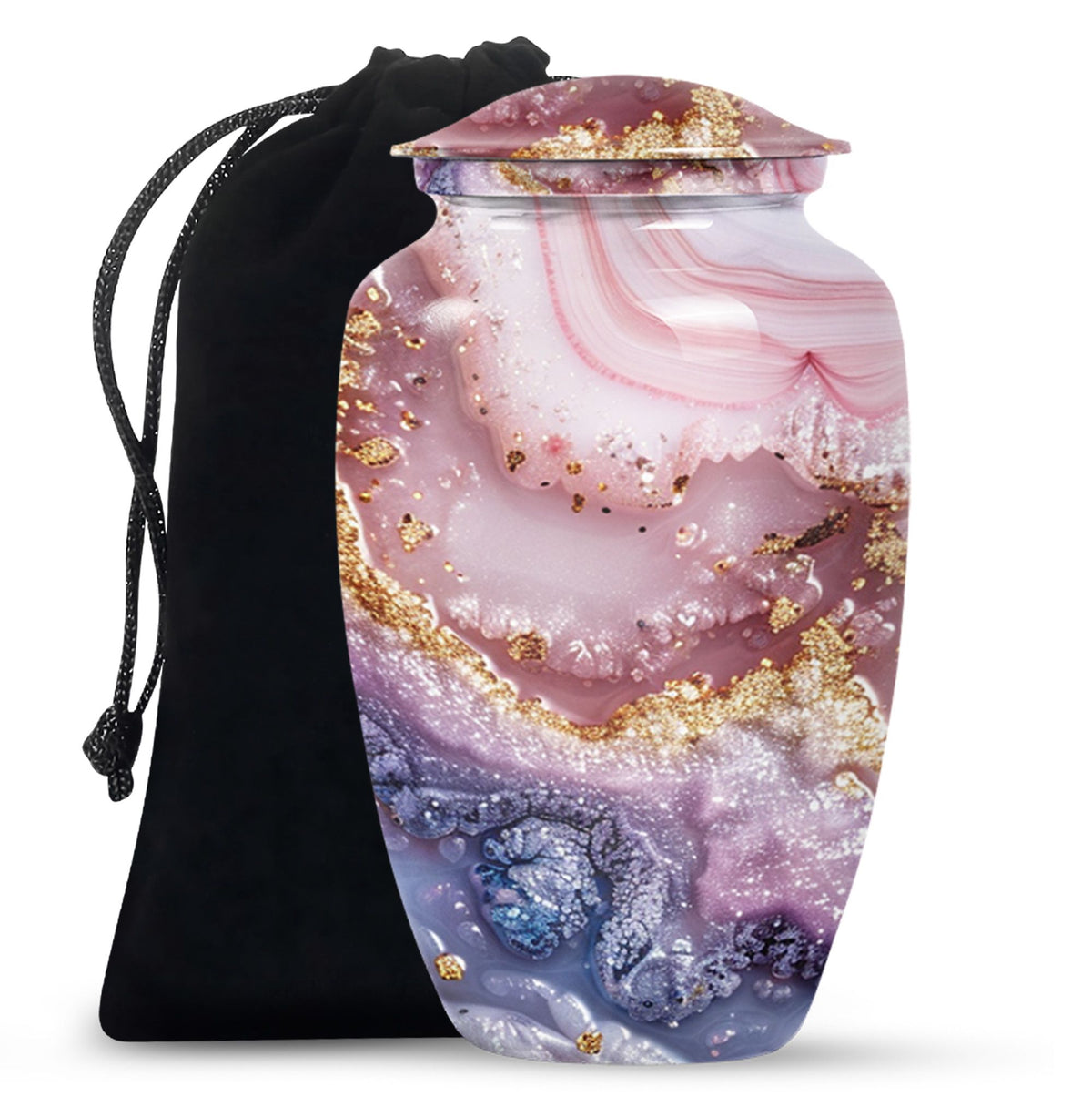 Pink Marble Cremation Urn - Gold Luxury Memorial Urn For Adult Ashes