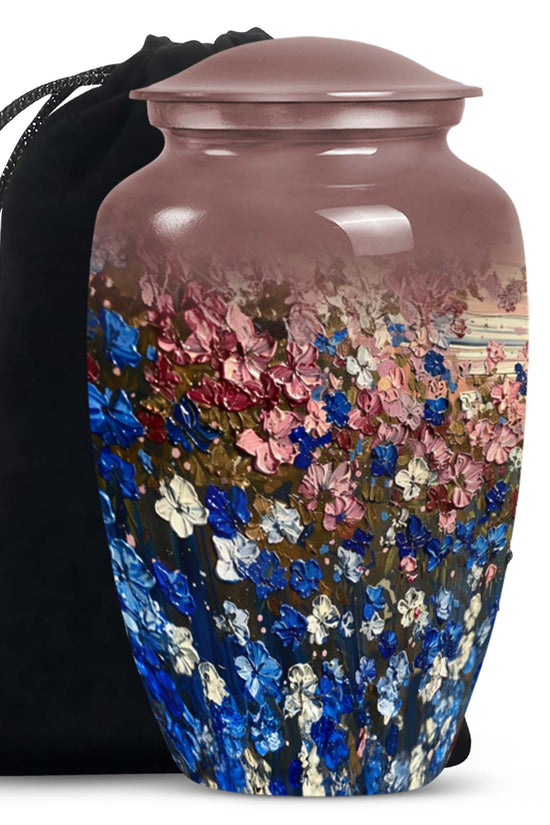 Pink & Blue Floral Funeral Urn - Artistic Memorial Urn For Human Ashes