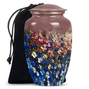 Pink & Blue Floral Funeral Urn - Artistic Memorial Urn For Human Ashes