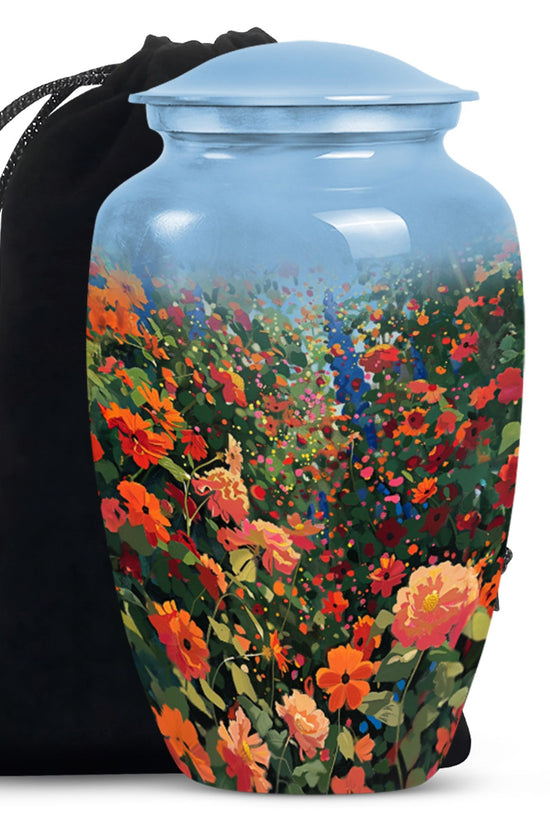 Colorful Flower Field Funeral Urn - Nature Inspired Cremation Urn
