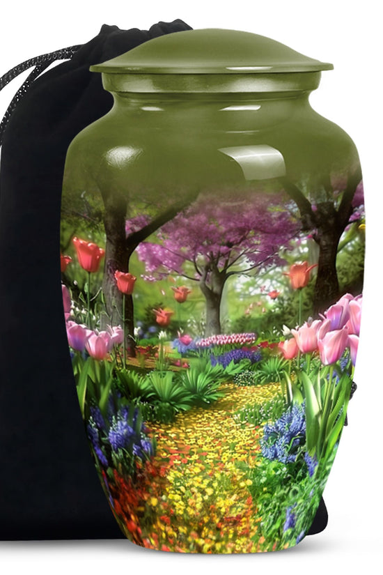 Peaceful Flower Path Cremation Urn - Elegant Floral Burial Urn For Adults