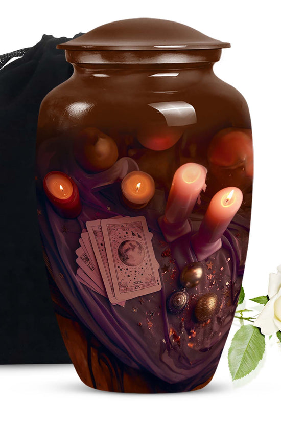 Spiritual Tarot Memorial Urn - Mystic Candle Funeral Urn For Adult Ashes