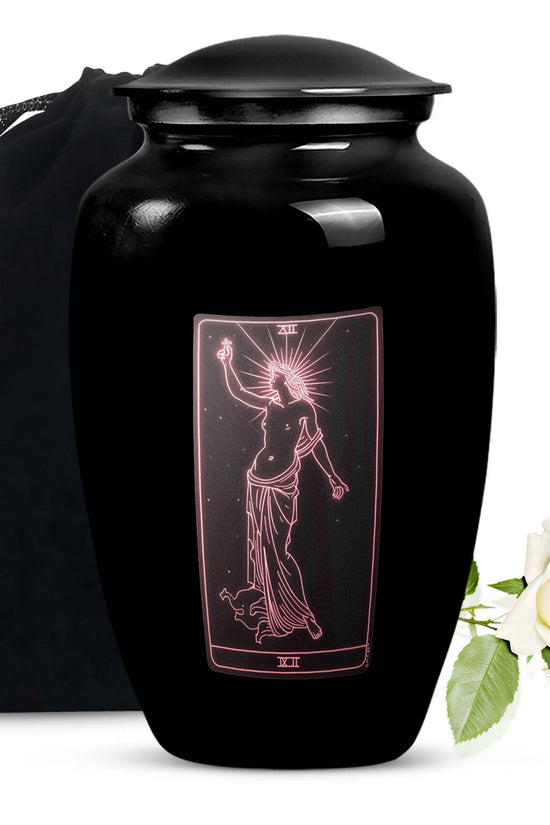 Tarot Art Memorial Urn for Ashes - Unique Black Aluminium Funeral Urn For Burial
