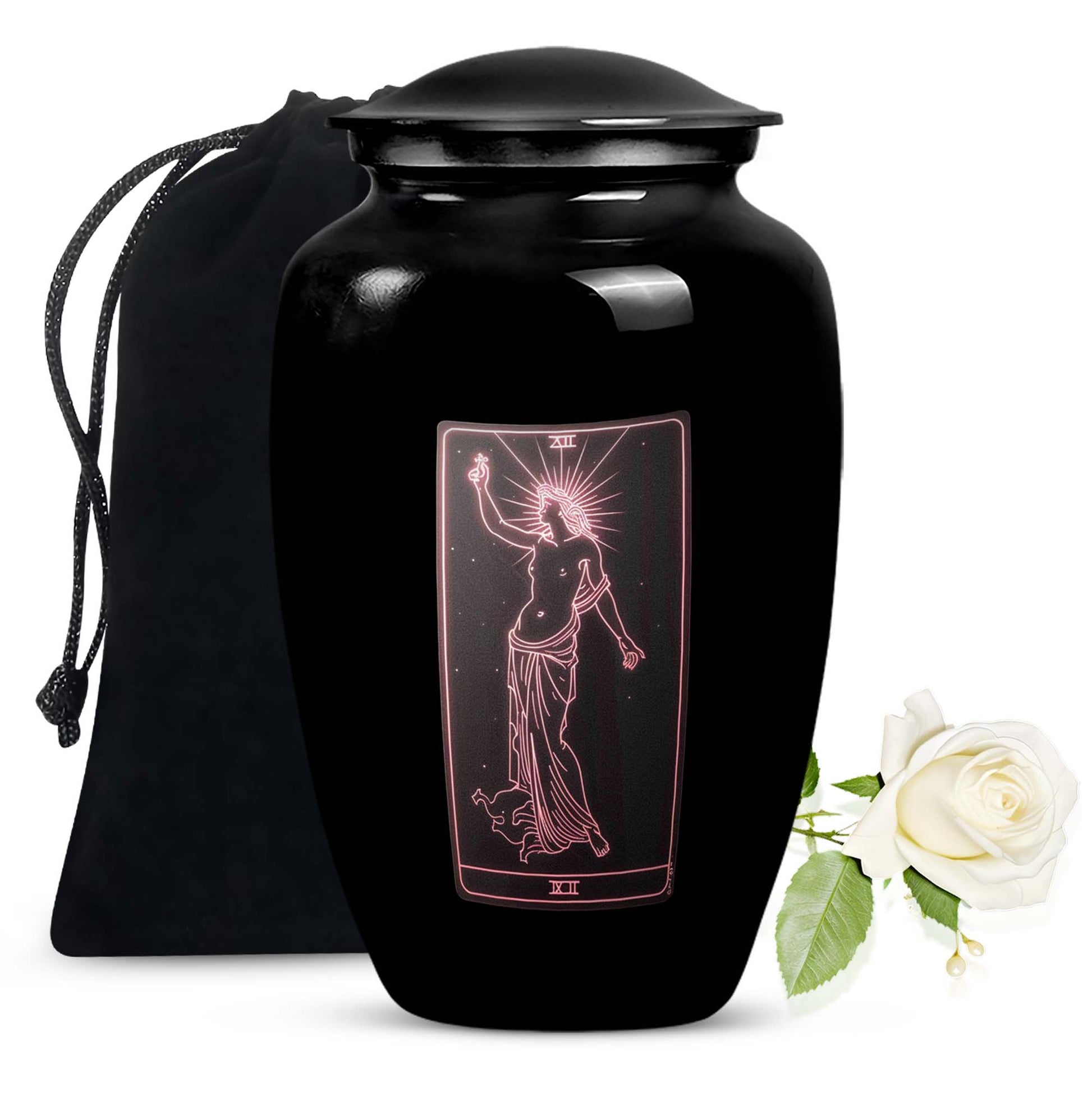 Tarot Art Memorial Urn for Ashes - Unique Black Aluminium Funeral Urn For Burial