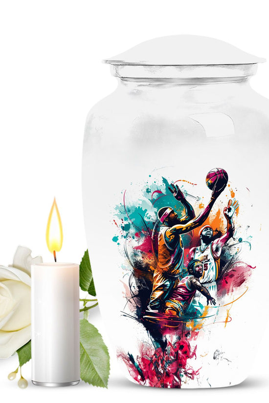 Basketball Colourful Theme Memorial Urn - Artistic Funeral Urn For Adult Ashes
