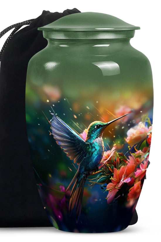 Blue Hummingbird Memorial Urn - Decorative Cremation Urn For Adults