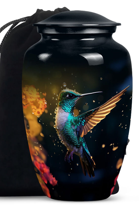 Blue Hummingbird Memorial Urn - Decorative Funeral Urn For Loved Ones