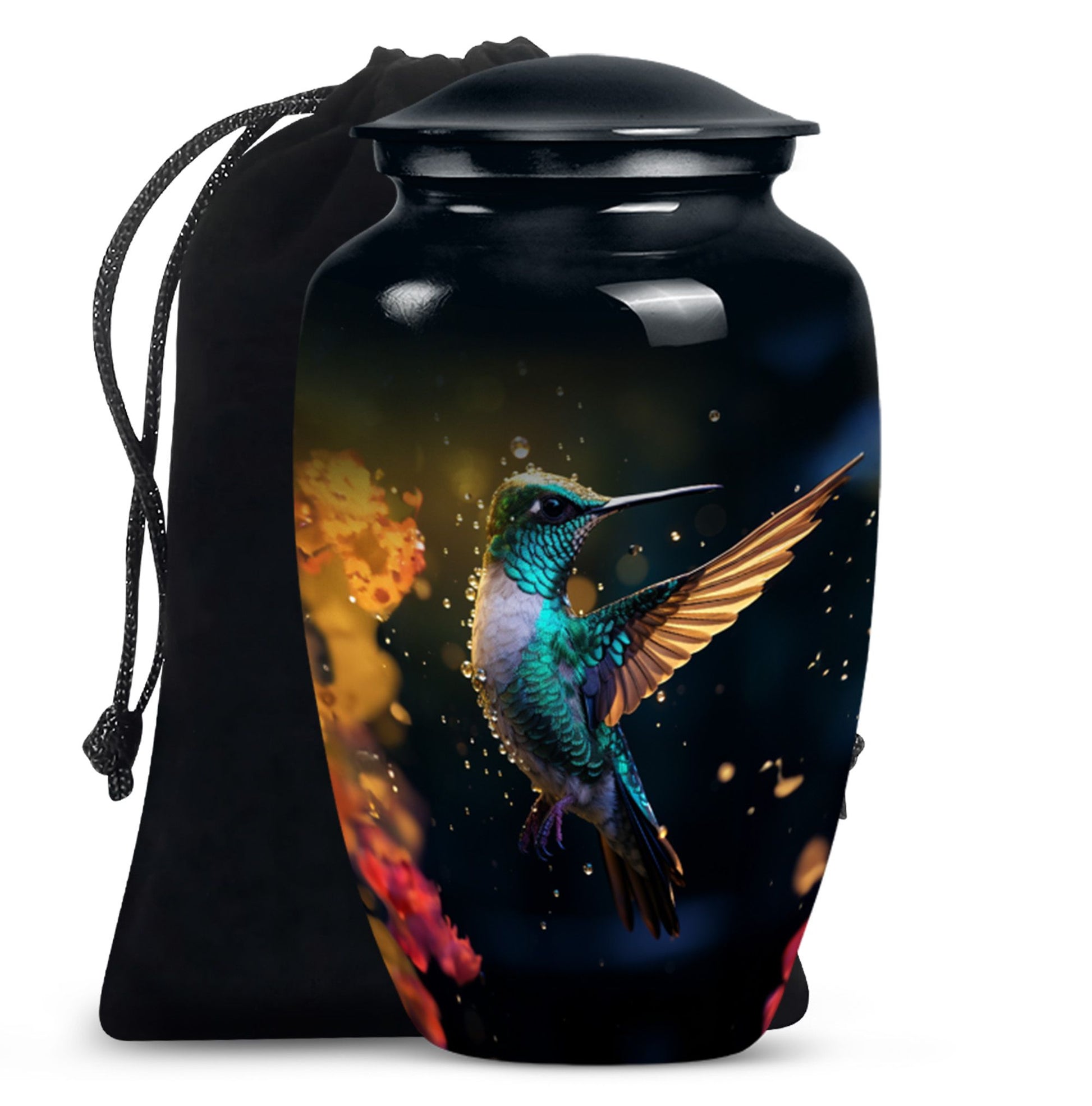 Blue Hummingbird Memorial Urn - Decorative Funeral Urn For Loved Ones