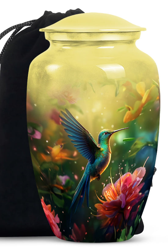 Floral Hummingbird Cremation Urn - Memorial Urn For Human Ashes