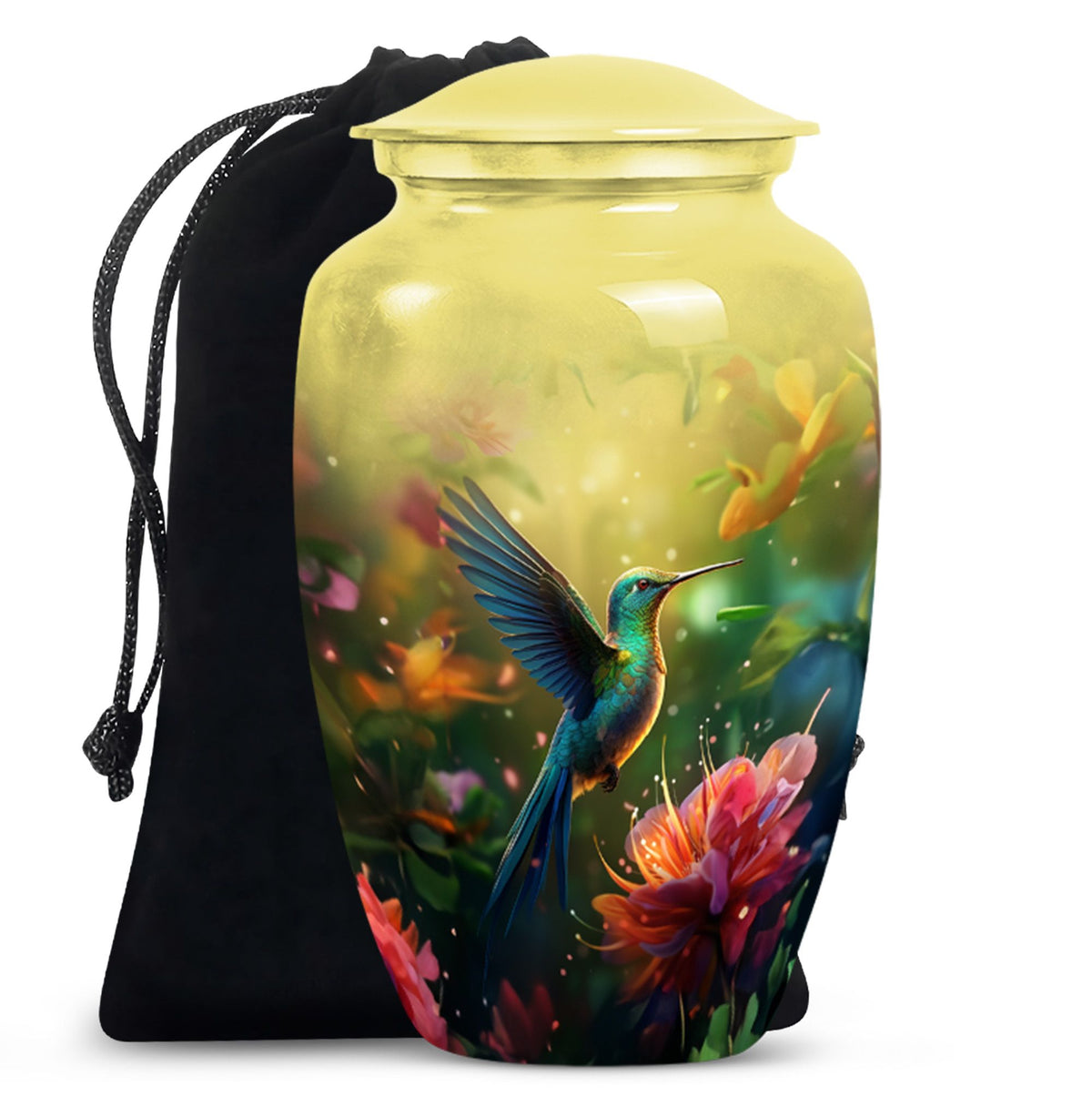 Floral Hummingbird Cremation Urn - Memorial Urn For Human Ashes