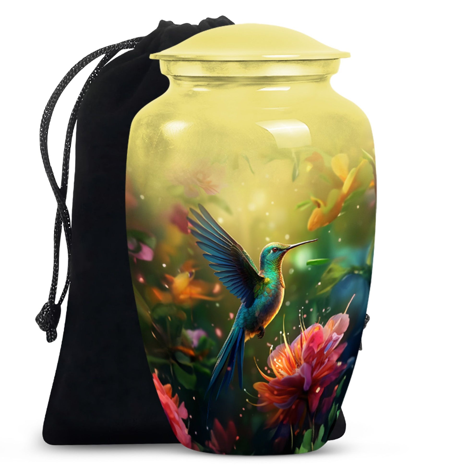 Floral Hummingbird Cremation Urn - Memorial Urn For Human Ashes