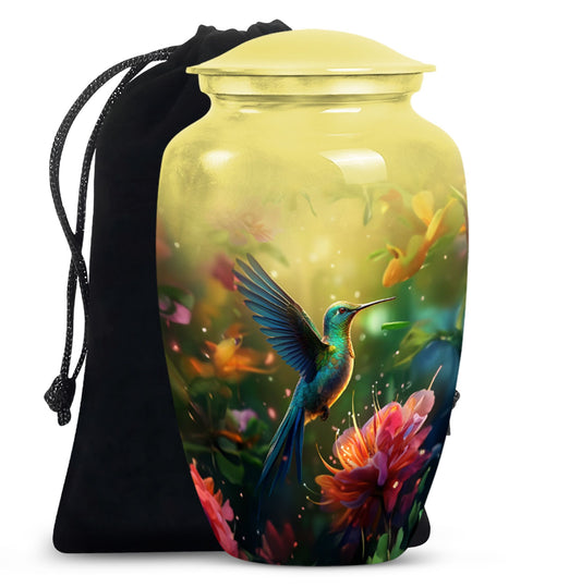 Floral Hummingbird Cremation Urn - Memorial Urn For Human Ashes