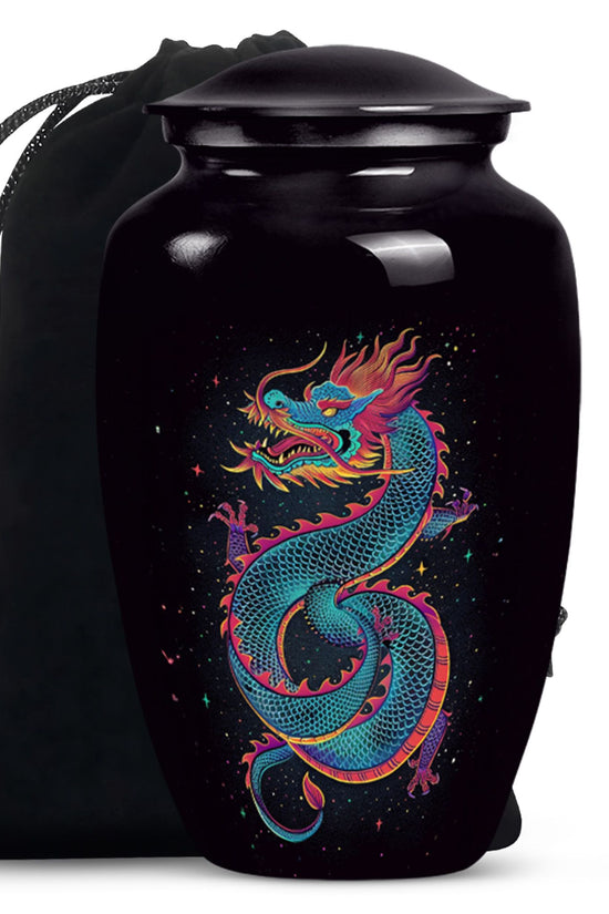 Celestial Blue Dragon Cremation Urn - Aluminium Memorial Urn For Human Ashes
