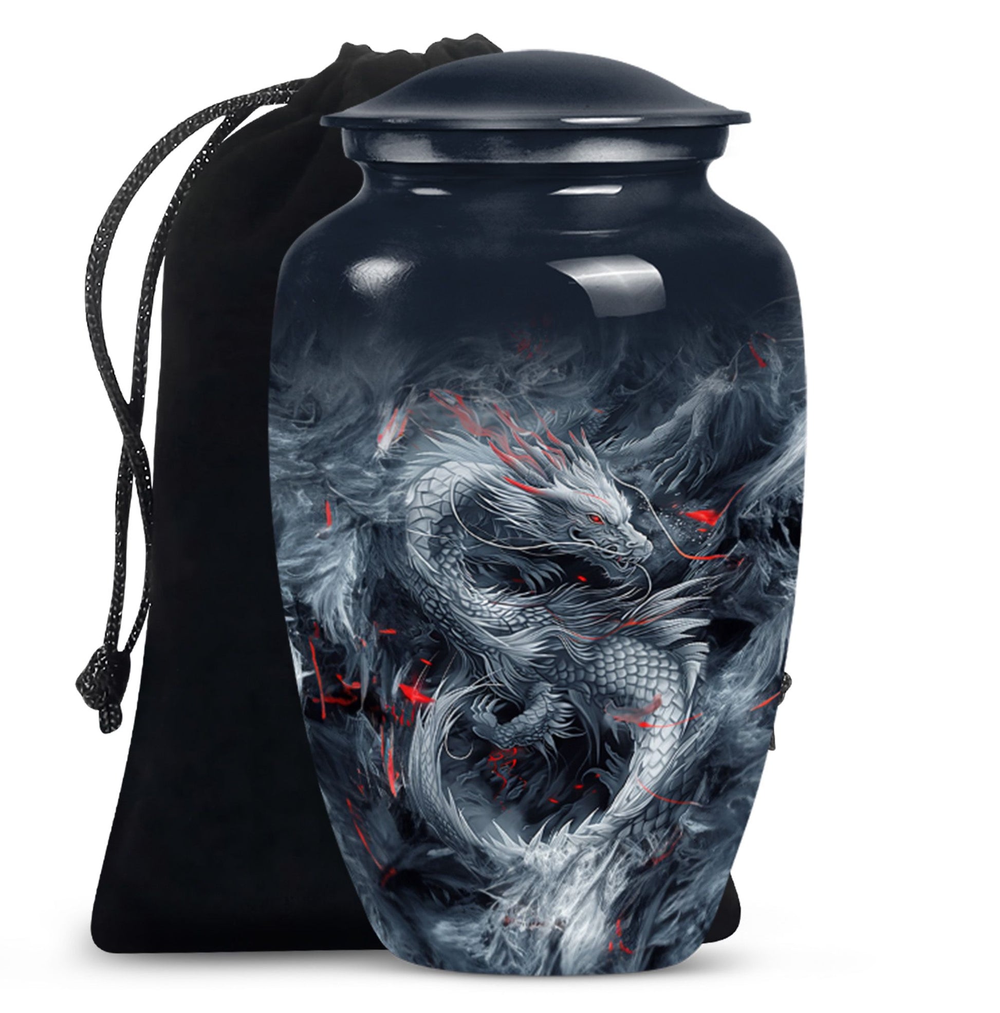 Midnight Fantasy Dragon Cremation Urn For Ashes – Black Memorial Urn