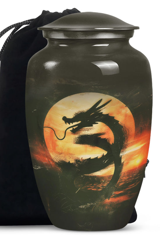 Crimson Dragon Warrior Cremation Urn For Human Ashes - Red Aluminium Urn