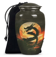 Crimson Dragon Warrior Cremation Urn For Human Ashes - Red Aluminium Urn
