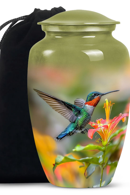 Colourful Hummingbird Memorial Urn - Beautiful Cremation Urn For Adult Ashes