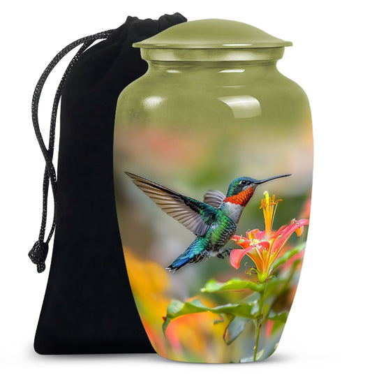 Colourful Hummingbird Memorial Urn - Beautiful Cremation Urn For Adult Ashes