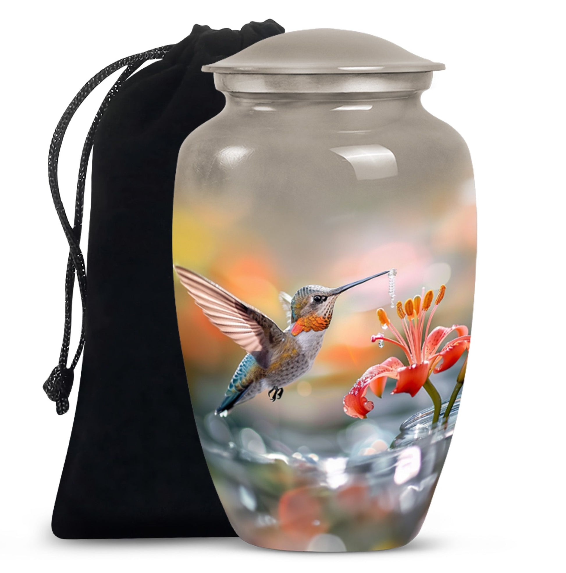Floral Hummingbird Memorial Urn - Elegent Funeral Urn For Loved Ones