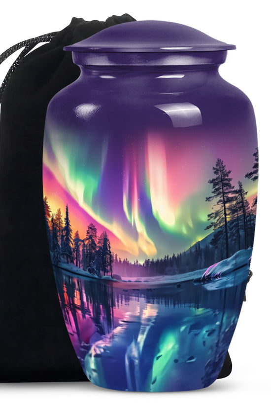 Beautiful Northan Lights Cremation Urn - Forest Lake Memorial Urn For Human Ashes