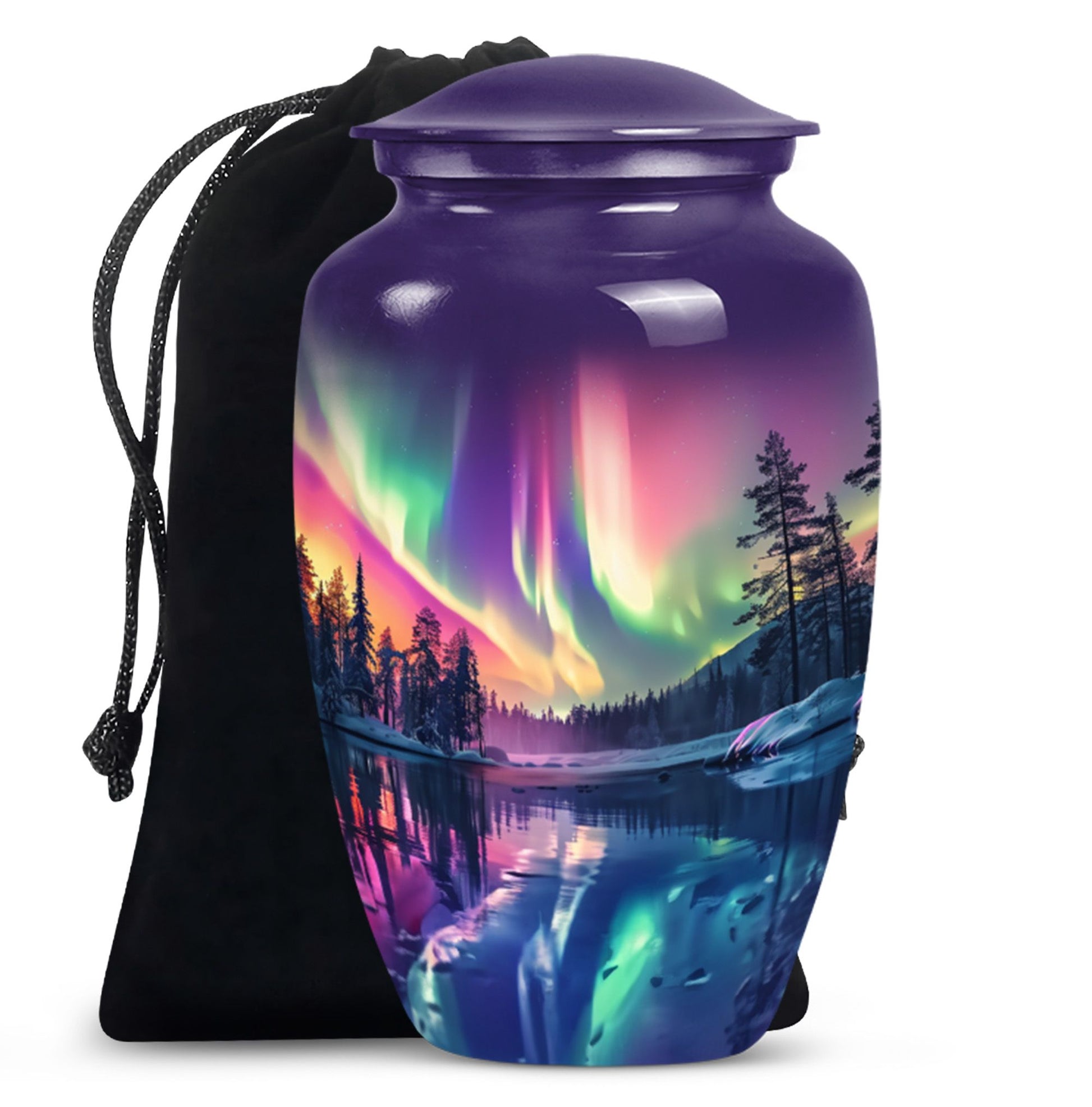 Beautiful Northan Lights Cremation Urn - Forest Lake Memorial Urn For Human Ashes