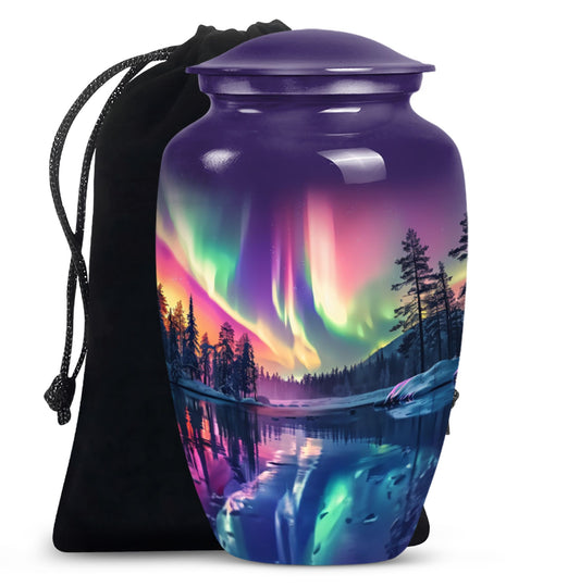 Beautiful Northan Lights Cremation Urn - Forest Lake Memorial Urn For Human Ashes