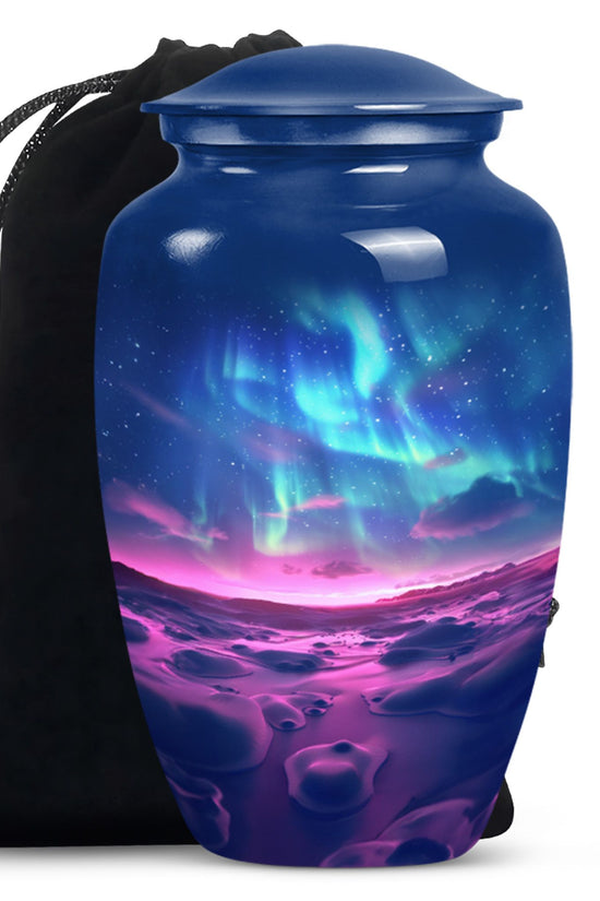 Northern Lights Funeral Urn - Purple Landscape Cremation Urn For Loved Ones