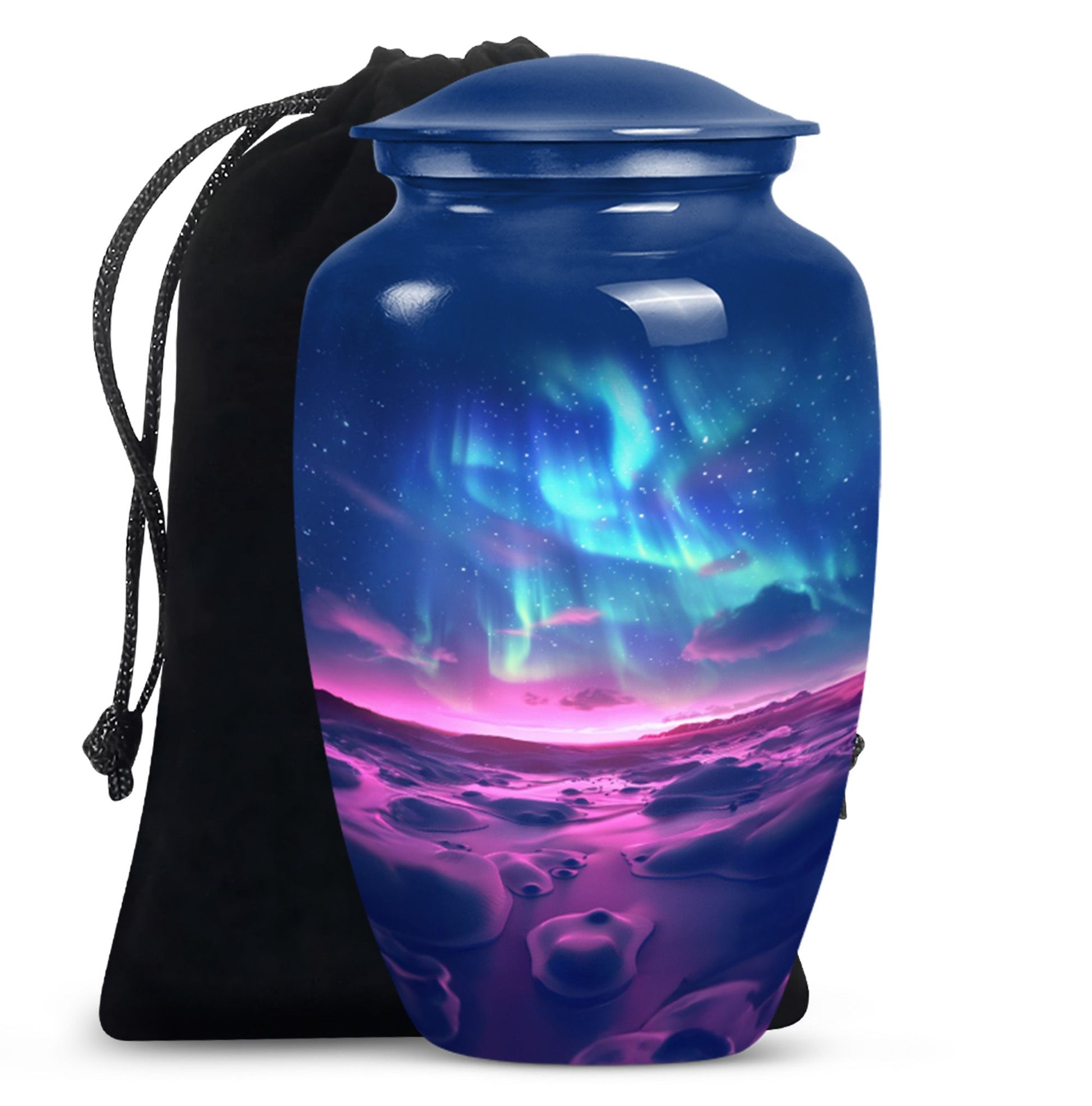 Northern Lights Funeral Urn - Purple Landscape Cremation Urn For Loved Ones