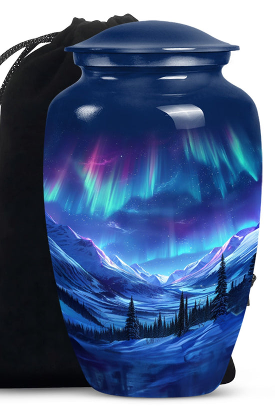 Northern Lights Memorial Urn - Aurora Snow Valley Funeral Urn For Men & Women
