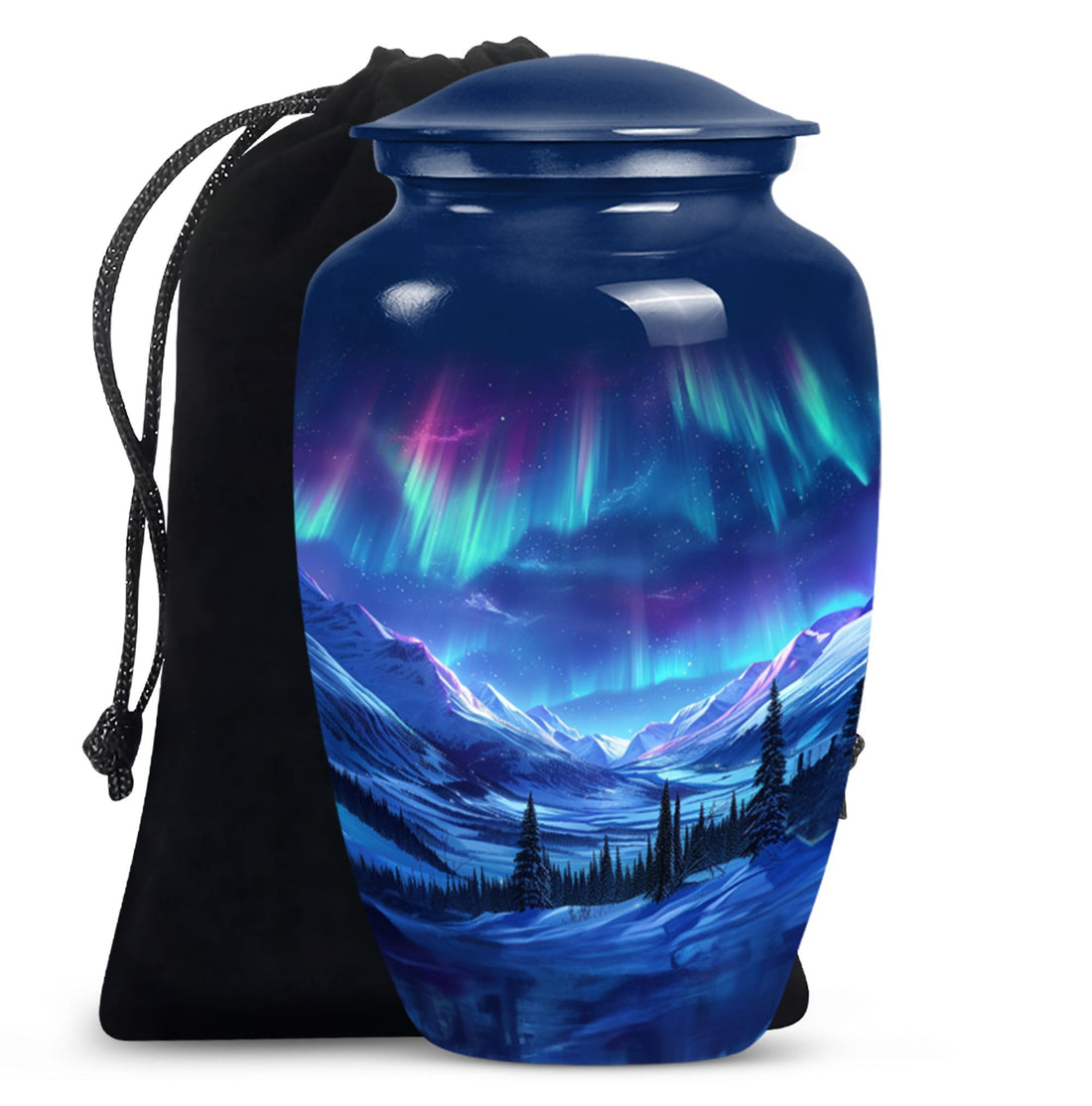 Northern Lights Memorial Urn - Aurora Snow Valley Funeral Urn For Men & Women