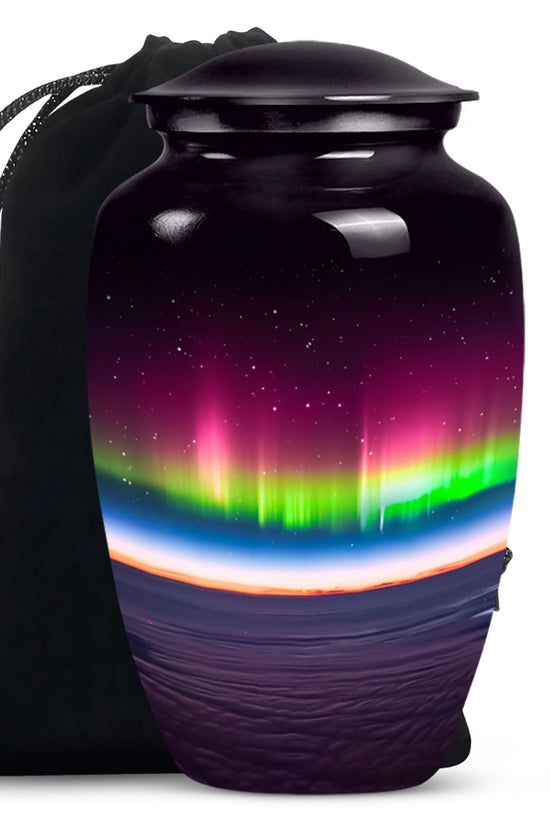 Aurora Borealis Night Memorial Urn - Beautiful Cremation Urn For Adults