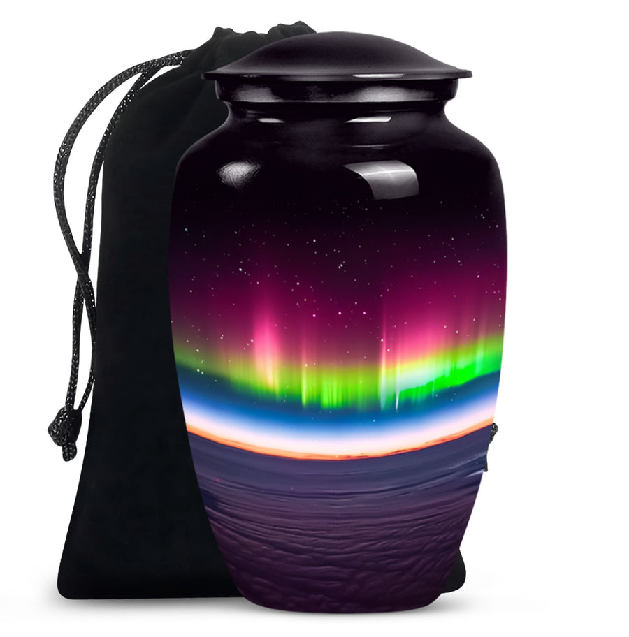 Aurora Borealis Night Memorial Urn - Beautiful Cremation Urn For Adults