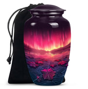 Pink Aurora Borealis Memorial Urn - Floral Lake Cremation Urn For Ashes