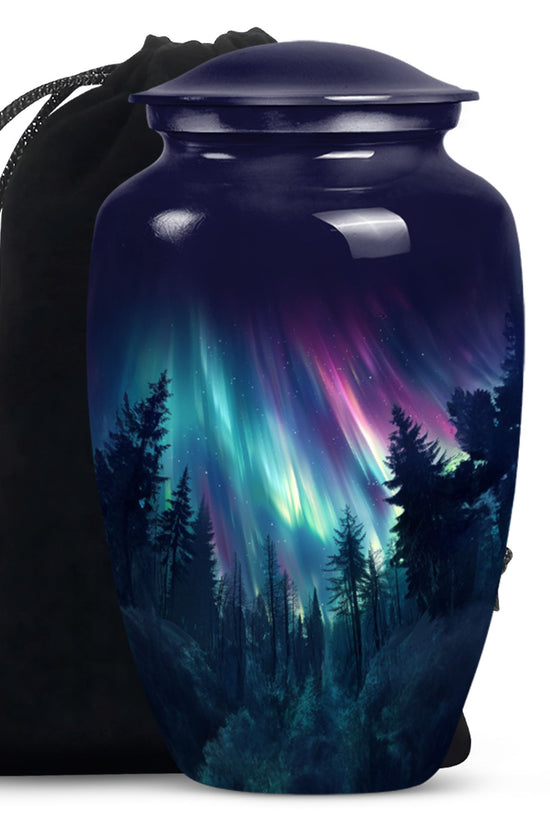 Aurora Borealis Memorial Urn For Ashes - Forest Sky Funeral Urn For Loved Ones