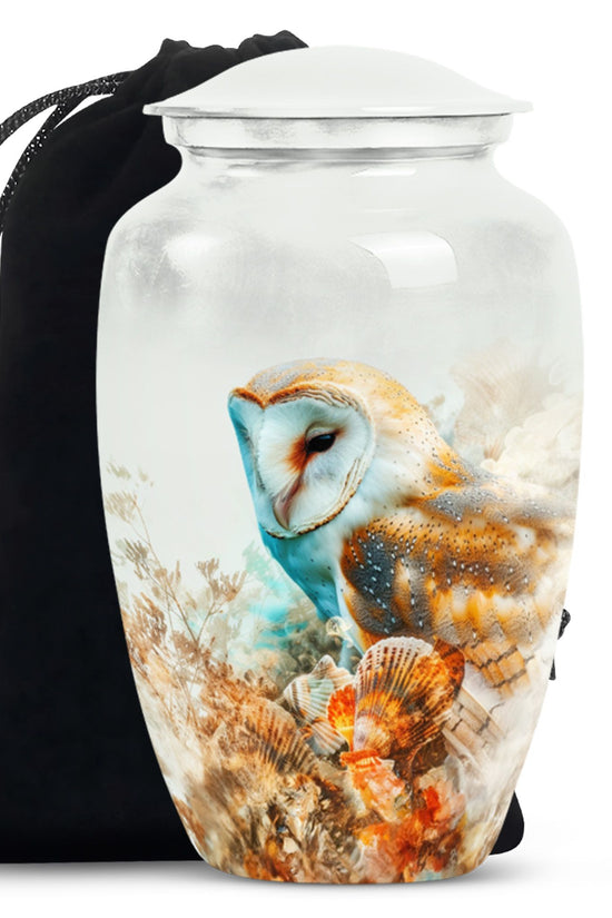 Artistic Owl Memorial Urn - White Aluminum Urn For Male & Female
