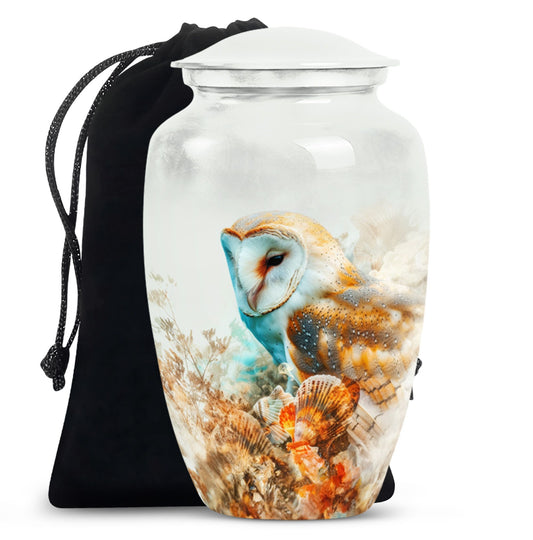 Artistic Owl Memorial Urn - White Aluminum Urn For Male & Female