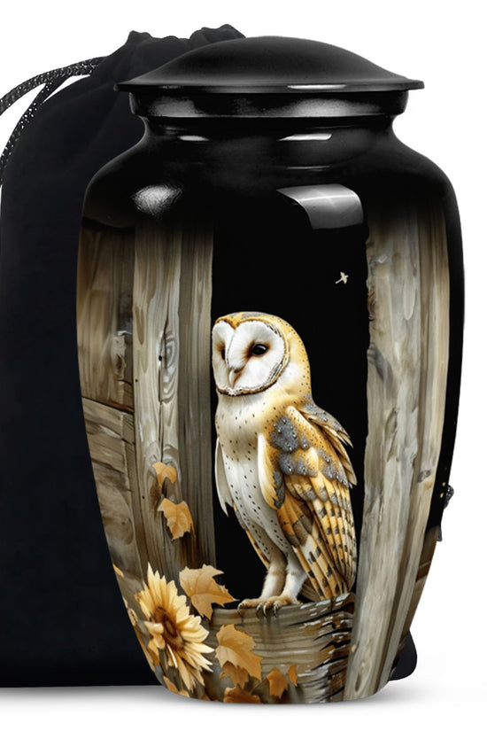 Barn Owl Cremation Urn - Rustic Memorial Urn For Human Ashes