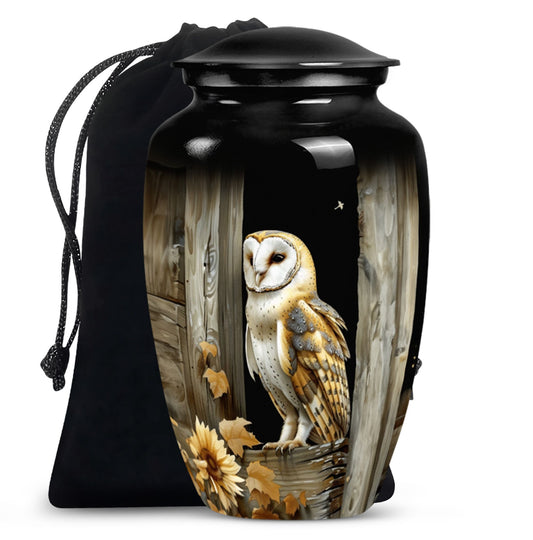 Barn Owl Cremation Urn - Rustic Memorial Urn For Human Ashes