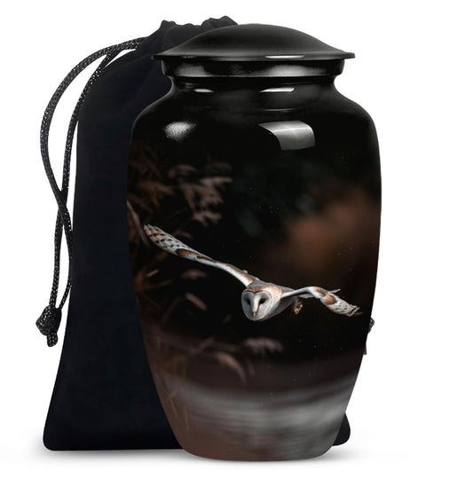 Flying Barn Owl Cremation Urn - Elegant Funeral Urn For Human Ashes