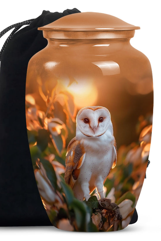 Sunset Barn Owl Cremation Urn – Nature Memorial Urn For Human Ashes