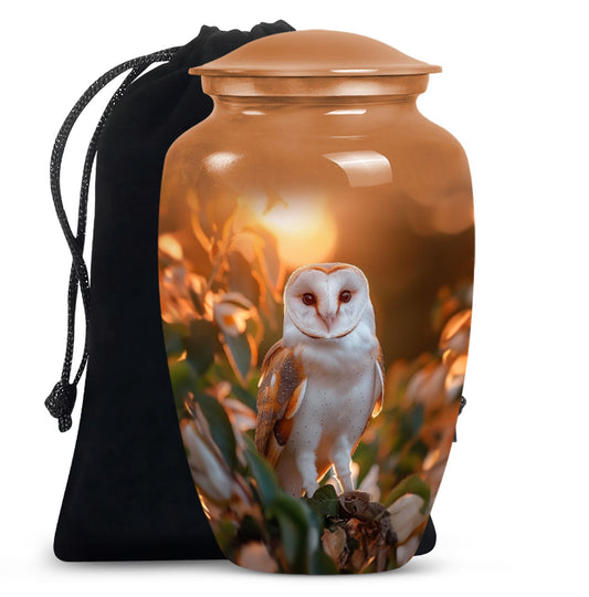 Sunset Barn Owl Cremation Urn – Nature Memorial Urn For Human Ashes